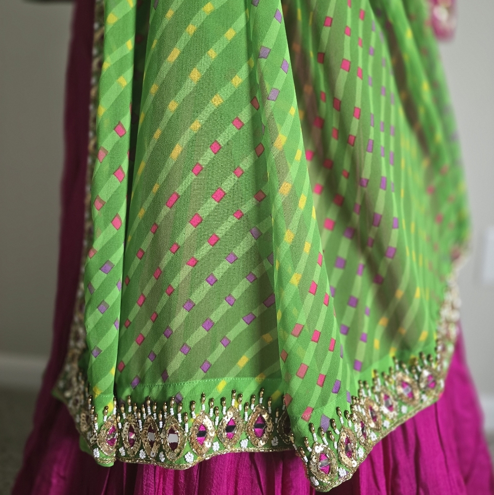 Vibrant Green and Pink Embellished Duppato